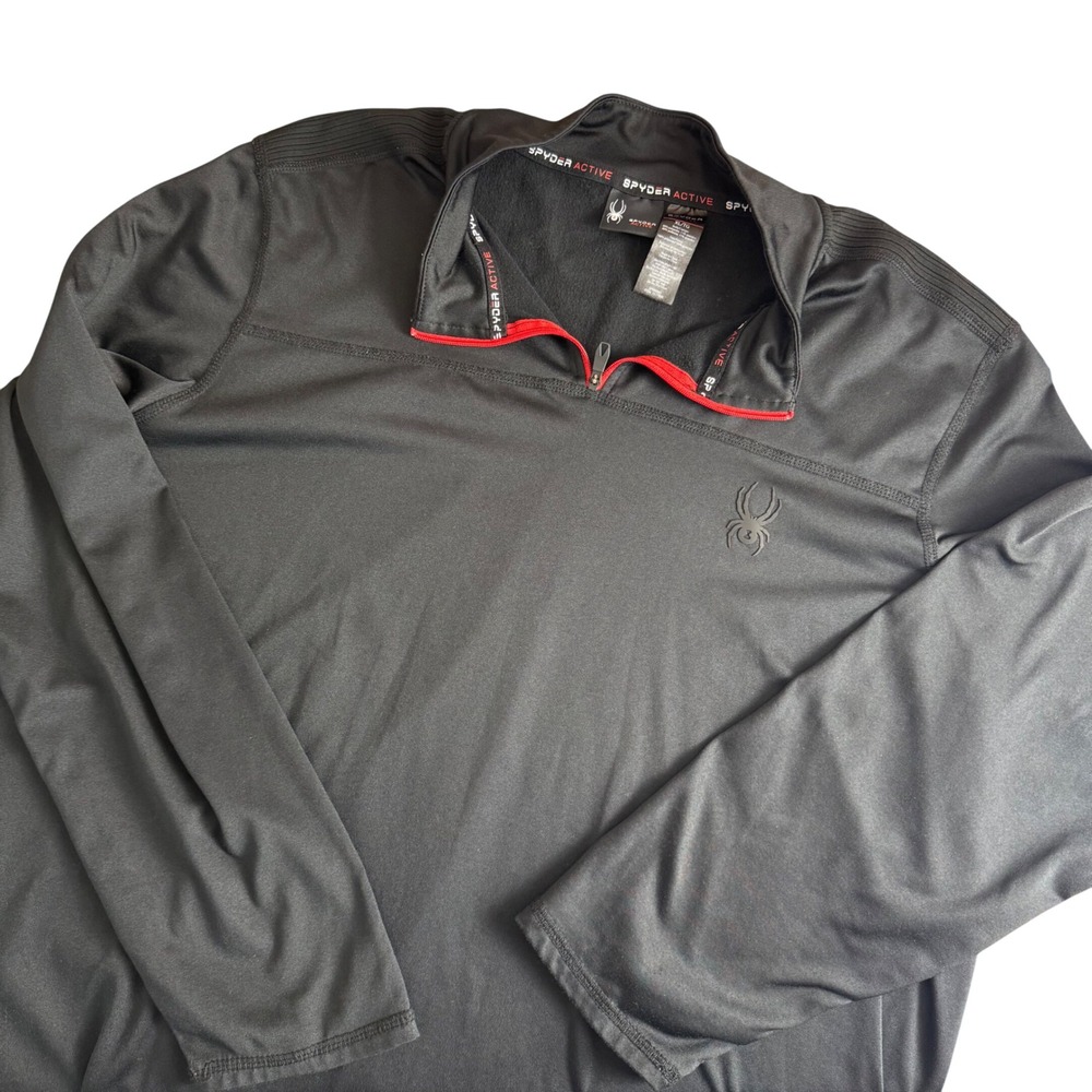 Spyder Active Mens Black 1/4 Zip Pullover Long Sleeve‎ Athletic Shirt XL TG